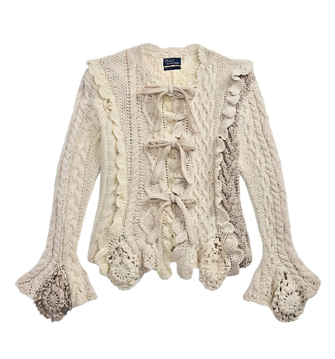 BNWT Polo Ralph Lauren Cream Cashmere Blend Crochet Tie-Front Cardigan S £649