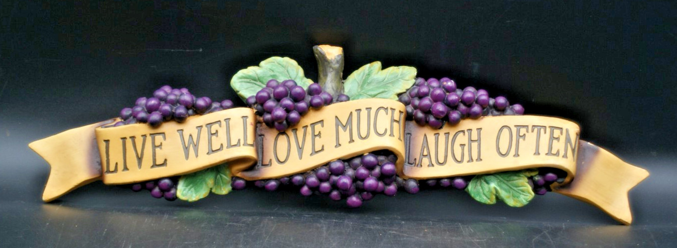 Vintage Resin Grape Live Well Love Much Laugh Often Wall Decor 23 in MCM Retro