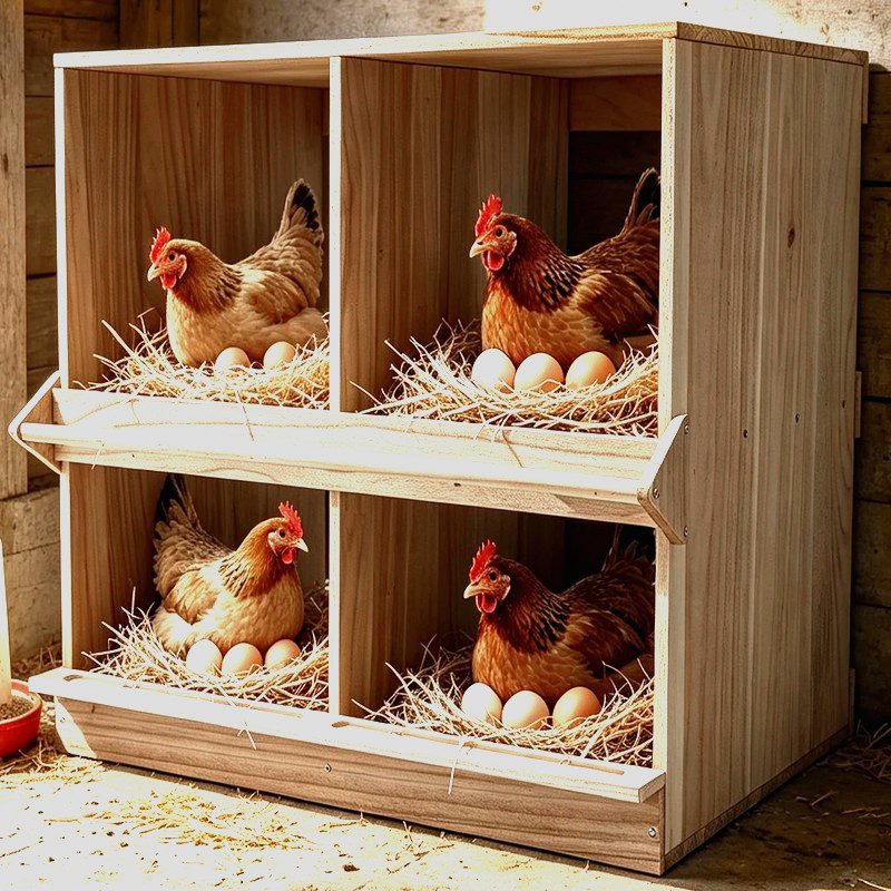 Solid Wooden Nesting Box with Perch - Chicken Egg Laying Box Coop
