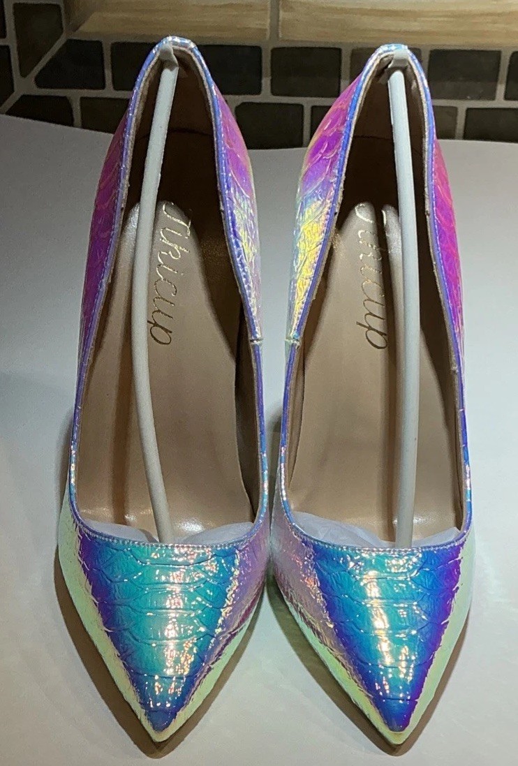 Iridescent 5” Stilettos Crocodile Embossed Pointed Toe Pumps Wedding Party