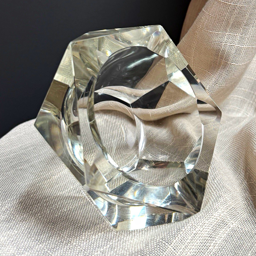 Vintage Mid Century Crystal Faceted Ashtray/Catch All Vintage Mid Century Crystal Faceted Ashtray/Catch All