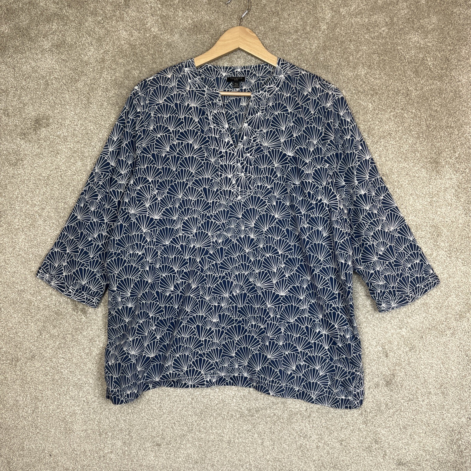 Talbots Tunic Womens Extra Large Petite Blue White Cotton 3/4 Sleeve- 5297 Talbots Tunic Womens Extra Large Petite Blue White Cotton 3/4 Sleeve- 5297