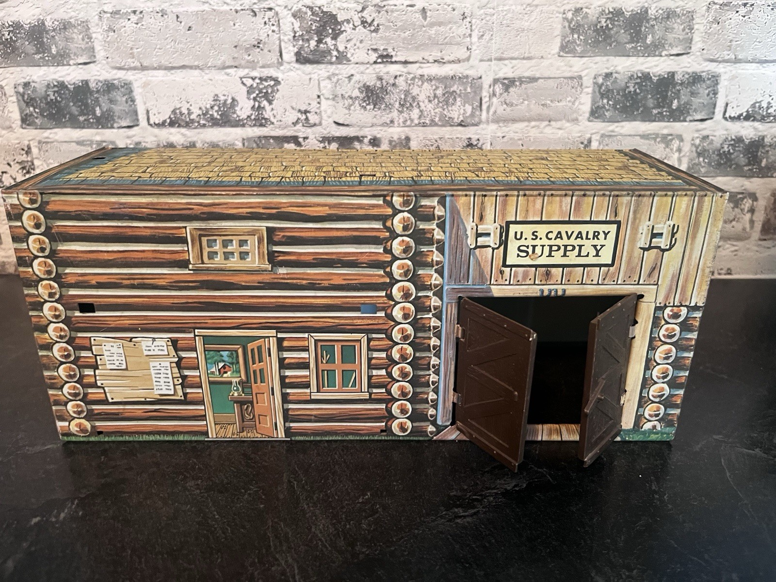 Vintage MARX Fort Apache Tin Litho US Calvary Supply Building