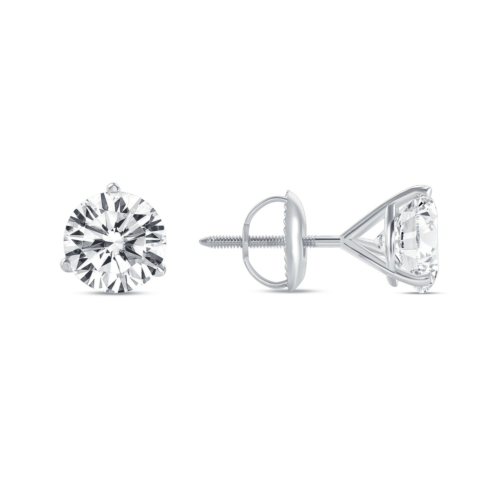 4 Ct E/VVS Round 14K White Gold Lab Created Grown Diamond Earrings Studs Martini