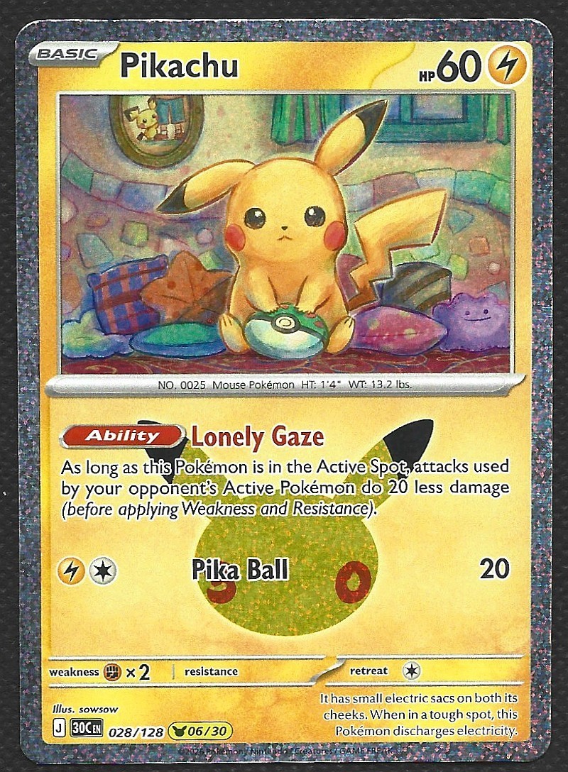 Pokemon 30th Celebration Pikachu 028/128 Holo Pikachu 06/30 Near Mint Pokemon 30th Celebration Pikachu 028/128 Holo Pikachu 06/30 Near Mint