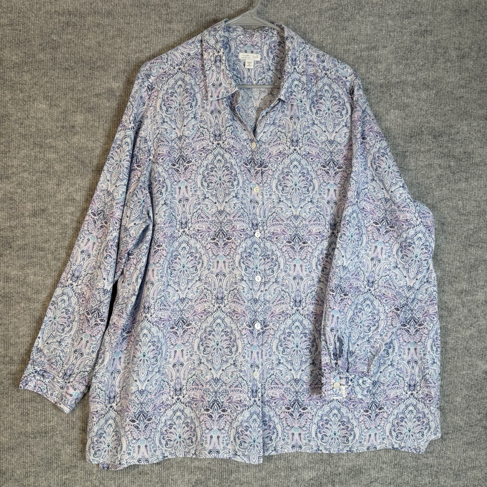 J.Jill Love Linen Size-3X Women’s Essential Shirt Blue Paisley Pastel Button-Up