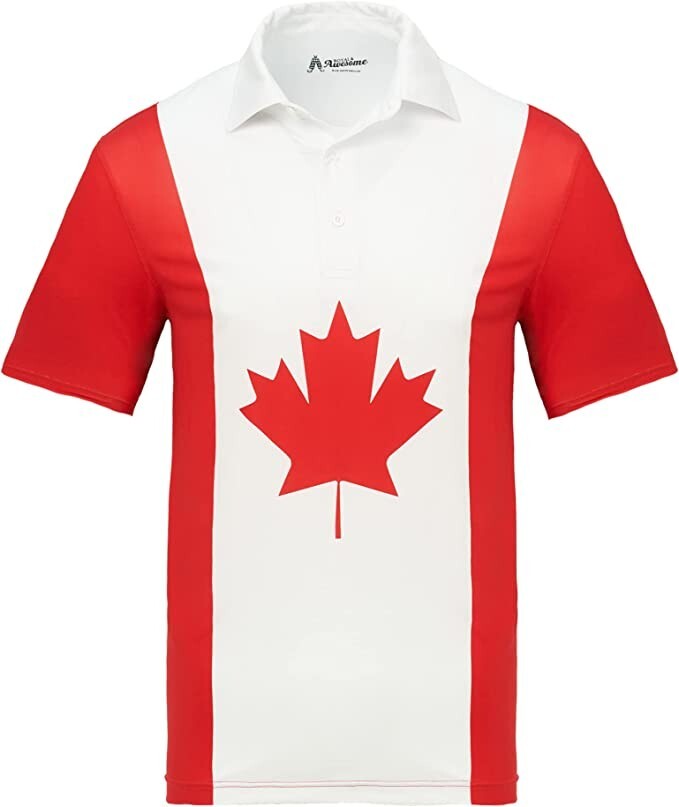 Men`s Royal and Awesome Canada Golf Shirt Performance Red Flag Polo Size S – XXL