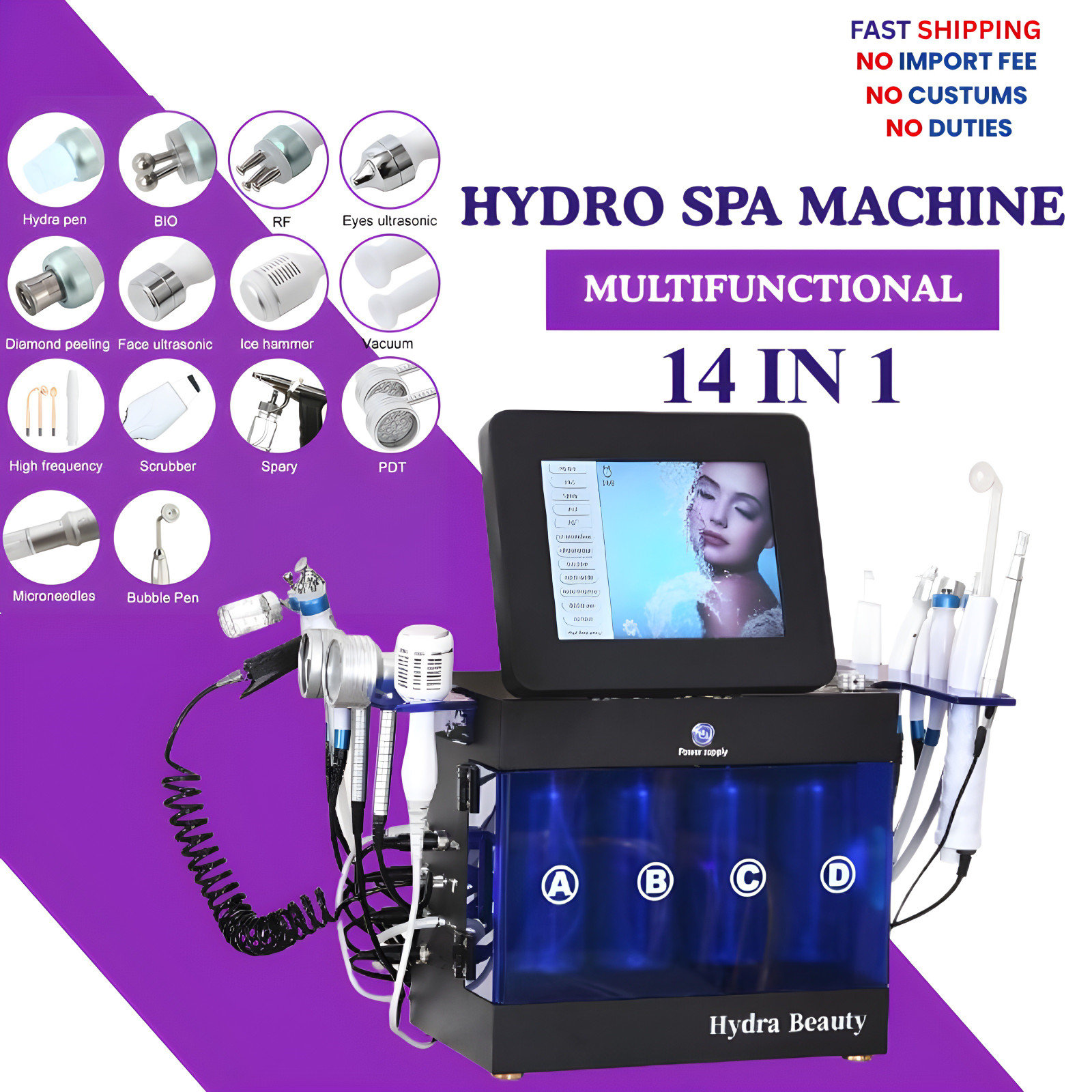 14in1 Hydra Spa Facial Beauty Machine Dermabrasion Skin Cleaning Face Desktop
