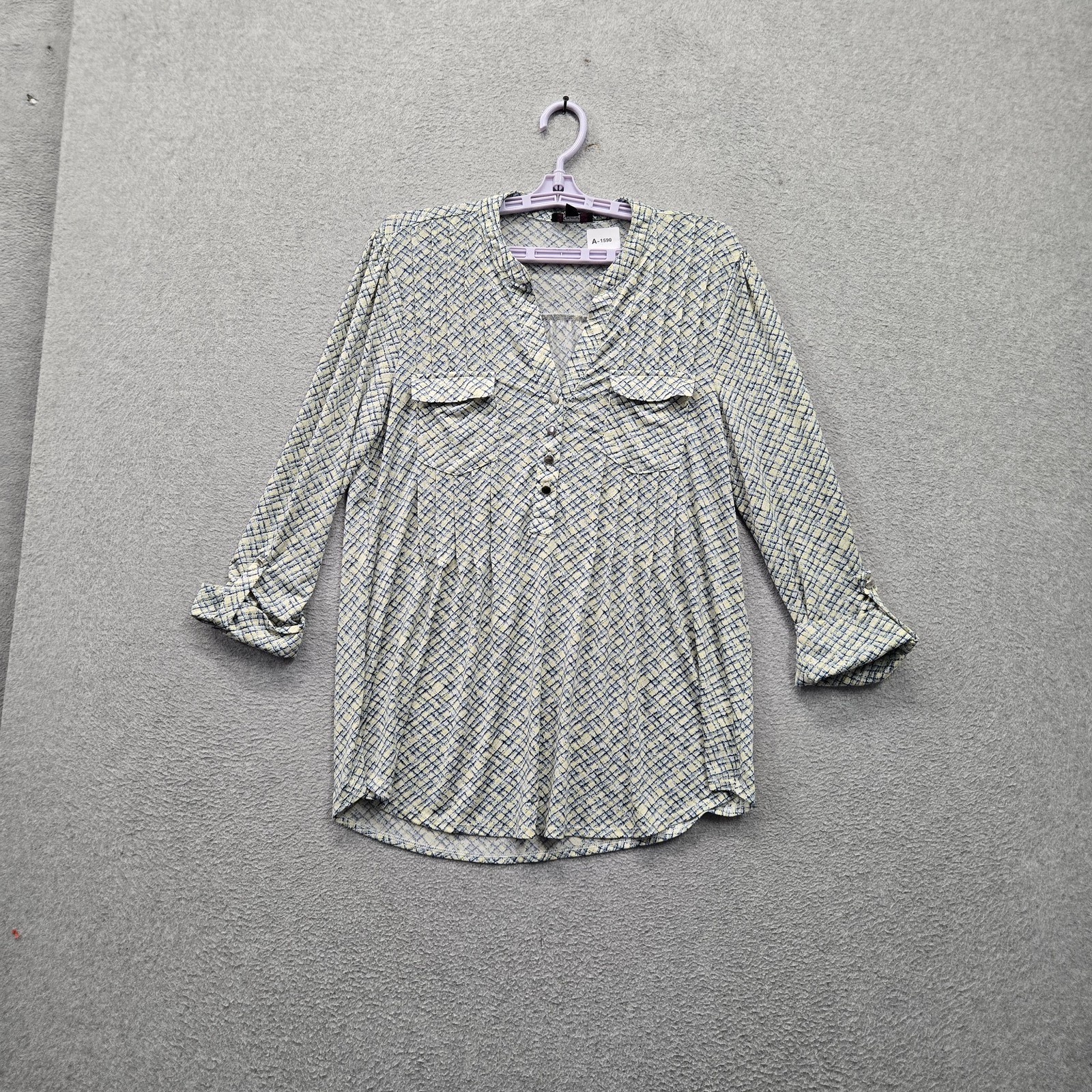 Cocomo Women Blouse M Yellow Geometric Tunic Blouse Button V-Neck Front