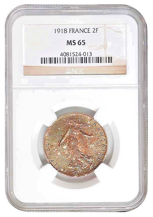 1918 France silver 2 Francs, NGC MS-65 1918 France silver 2 Francs, NGC MS-65
