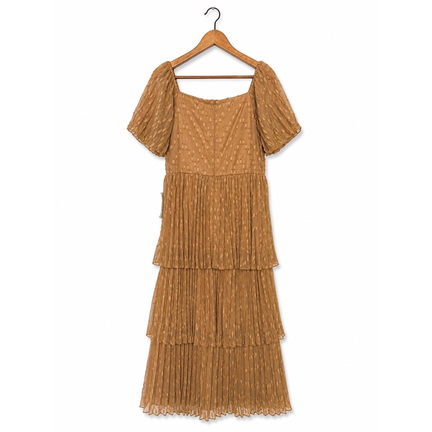 NWT Bohme Tiered Maxi Dress Brown Sz L Boho Peasant Cottagecore Puff Sleeve