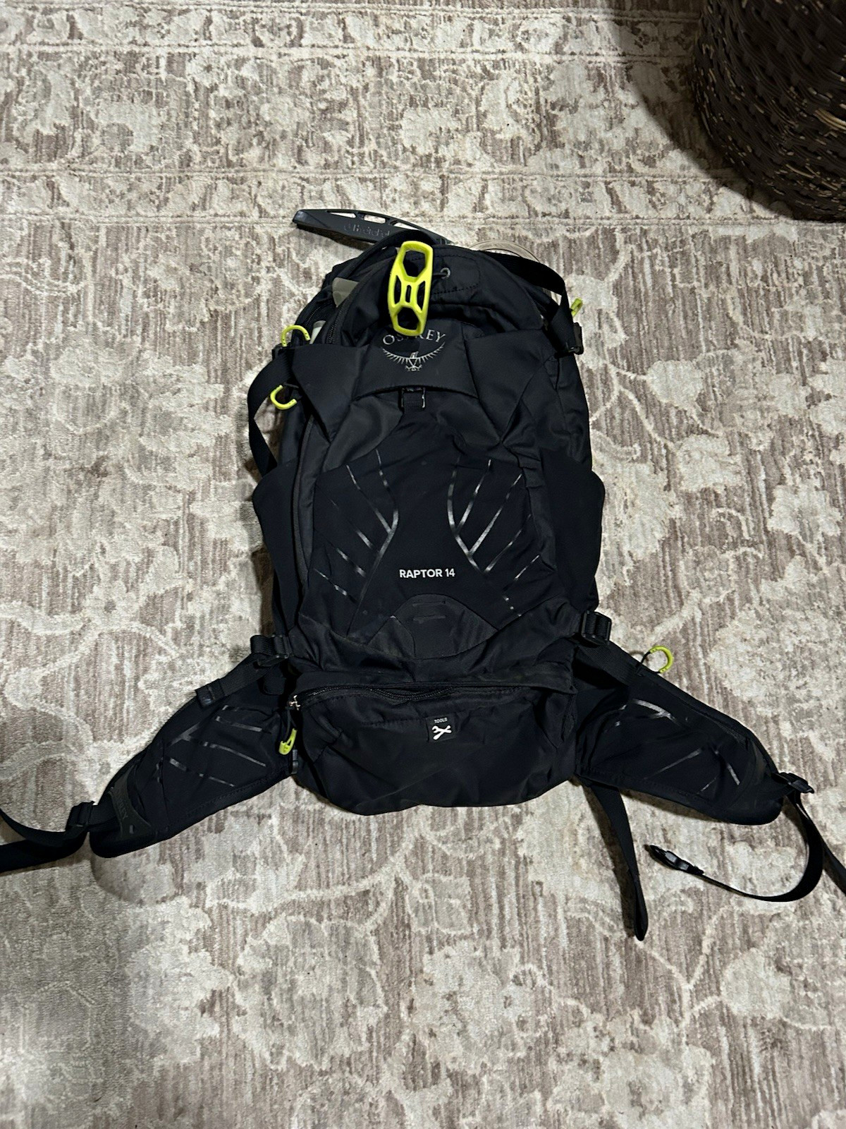Osprey Raptor 14 Hydration Backpack 14L Black/Green 3-Pocket Padded Zip