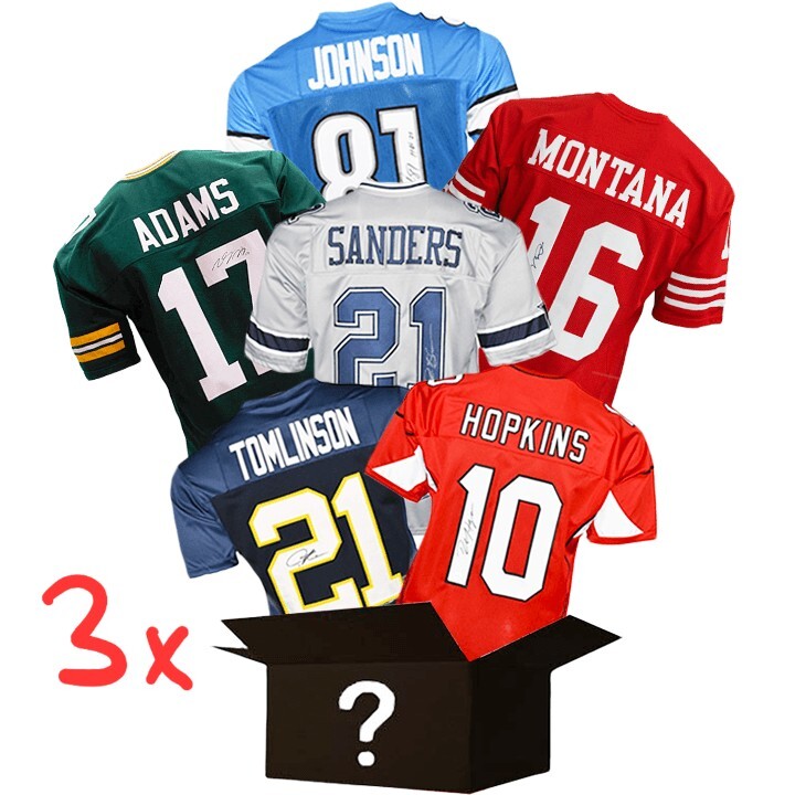 3x Football Autographed Jersey Box Mystery Signed with COA