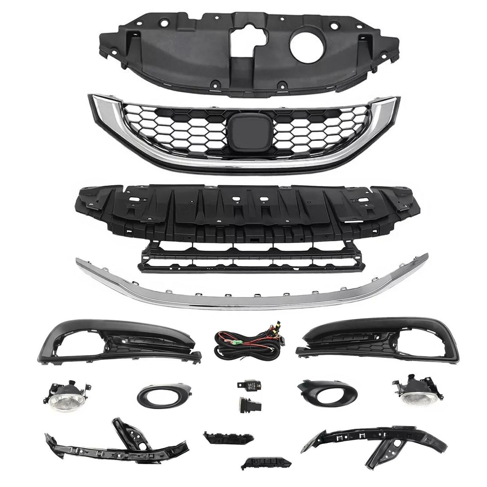 14PC For Honda Civic 2013-2015 Bumper Grille Mesh Fog lamps HeadLamp Bracket Kit