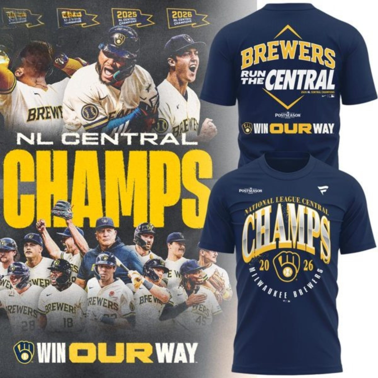 Milwaukee Brewers, 2026 NL Central Division Champions Baseball T-Shirt Fan Tee Milwaukee Brewers, 2026 NL Central Division Champions Baseball T-Shirt Fan Tee