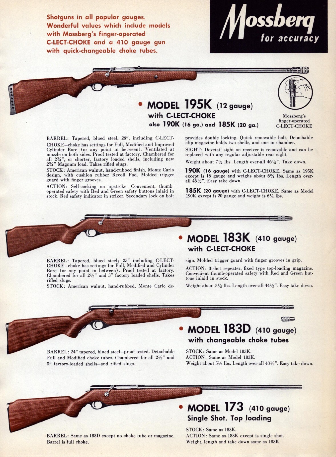 Mossberg Shotgun Print Ad Double Sided 1958 C Lect Choke Rifle Lyman 200K 144LS