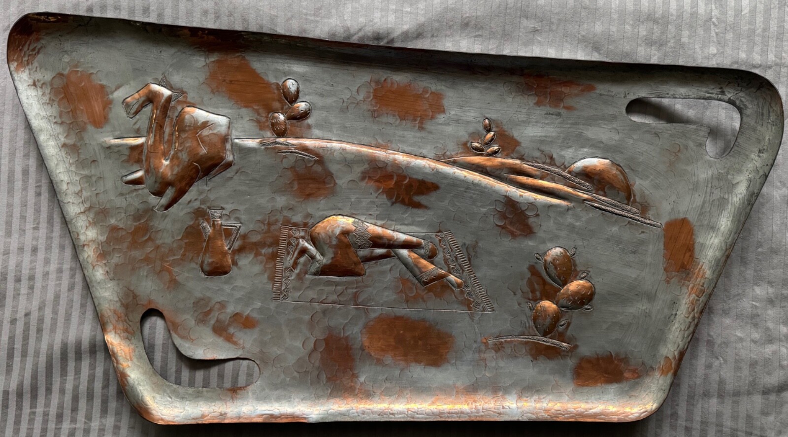 Vintage Decorative Copper Tray Engraved Mid Century Israel Judaica Oppenheim #2