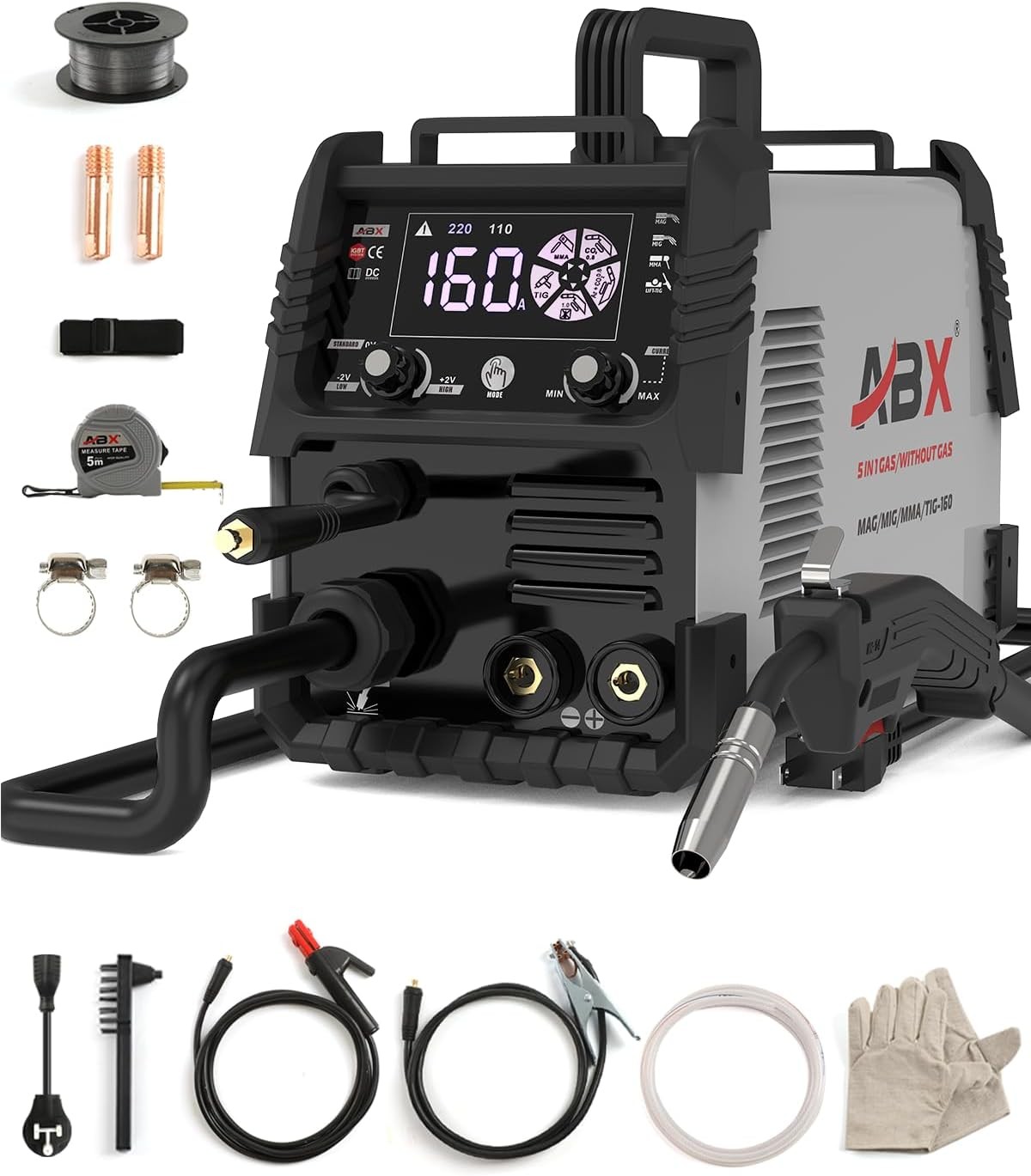 5-in-1 Welder Welding Machine (MMA/MIG/MAG etc) 110V/220V IGBT Digital Screen