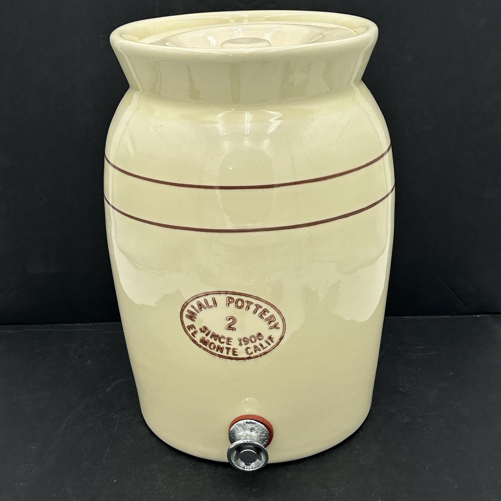 MIALI Pottery 2 Gal Ceramic Beverage Crock El Monte California RARE Vintage