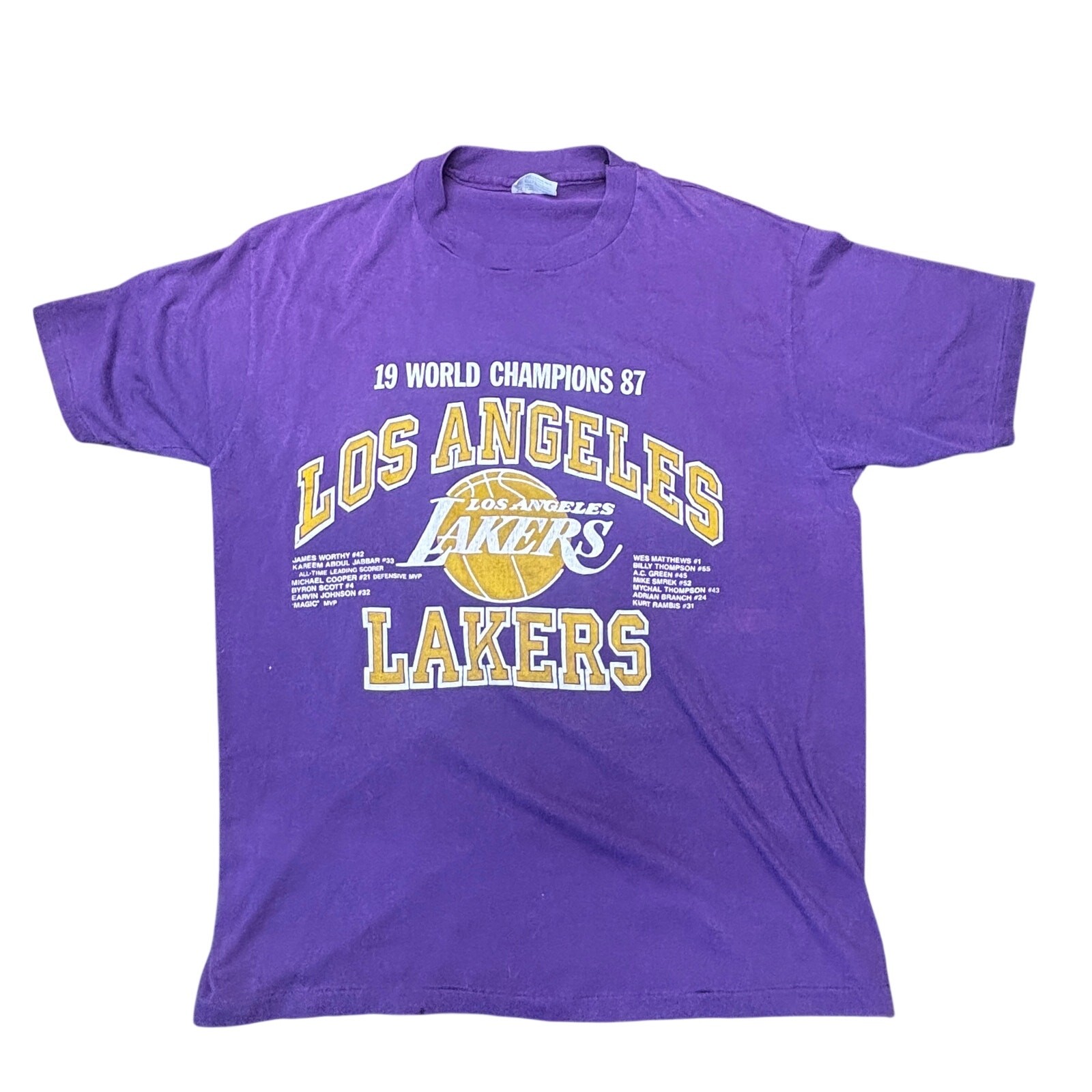 Vintage Los Angeles Lakers T-Shirt XL Purple World Champions 87\ Vintage Los Angeles Lakers T-Shirt XL Purple World Champions 87\
