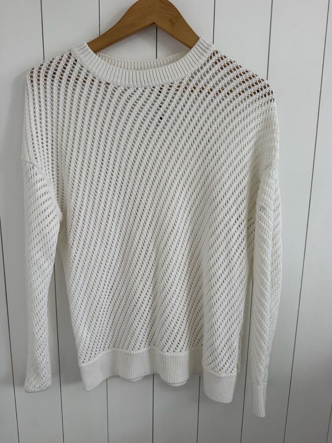 Vince White Mesh Stitch Pullover Open Knit Sweater