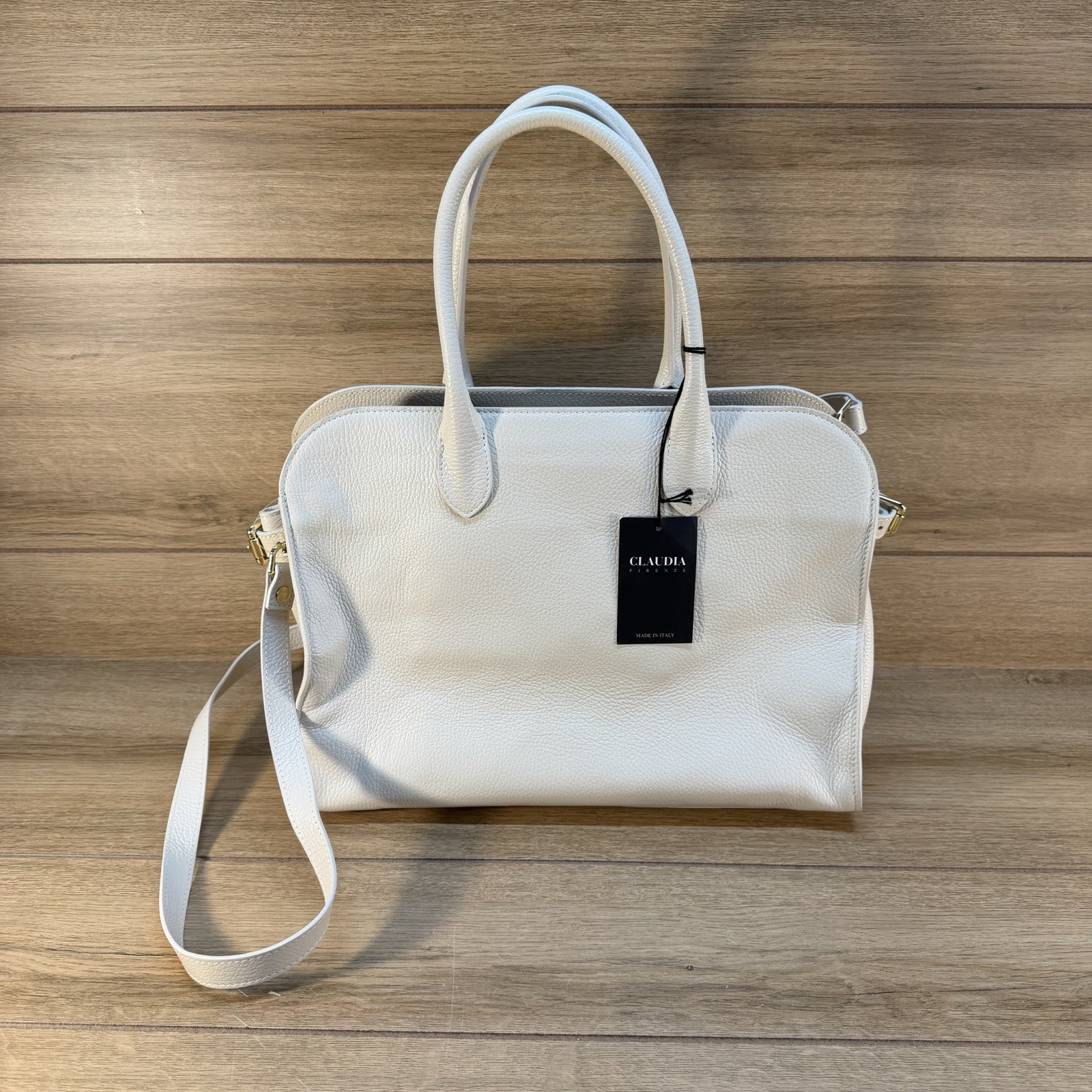 NWT CLAUDIA FIRENZE Pebbled Leather Cream Ivory Tote Satchel Shoulder Bag Italy NWT CLAUDIA FIRENZE Pebbled Leather Cream Ivory Tote Satchel Shoulder Bag Italy