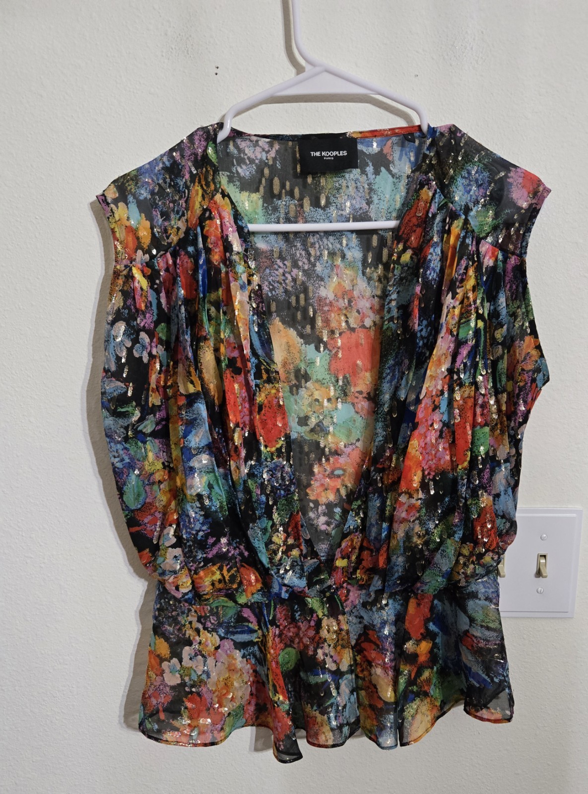 Pre-loved THE KOOPLES Women Multicolor Floral Sheer Tie Front Blouse Best For M