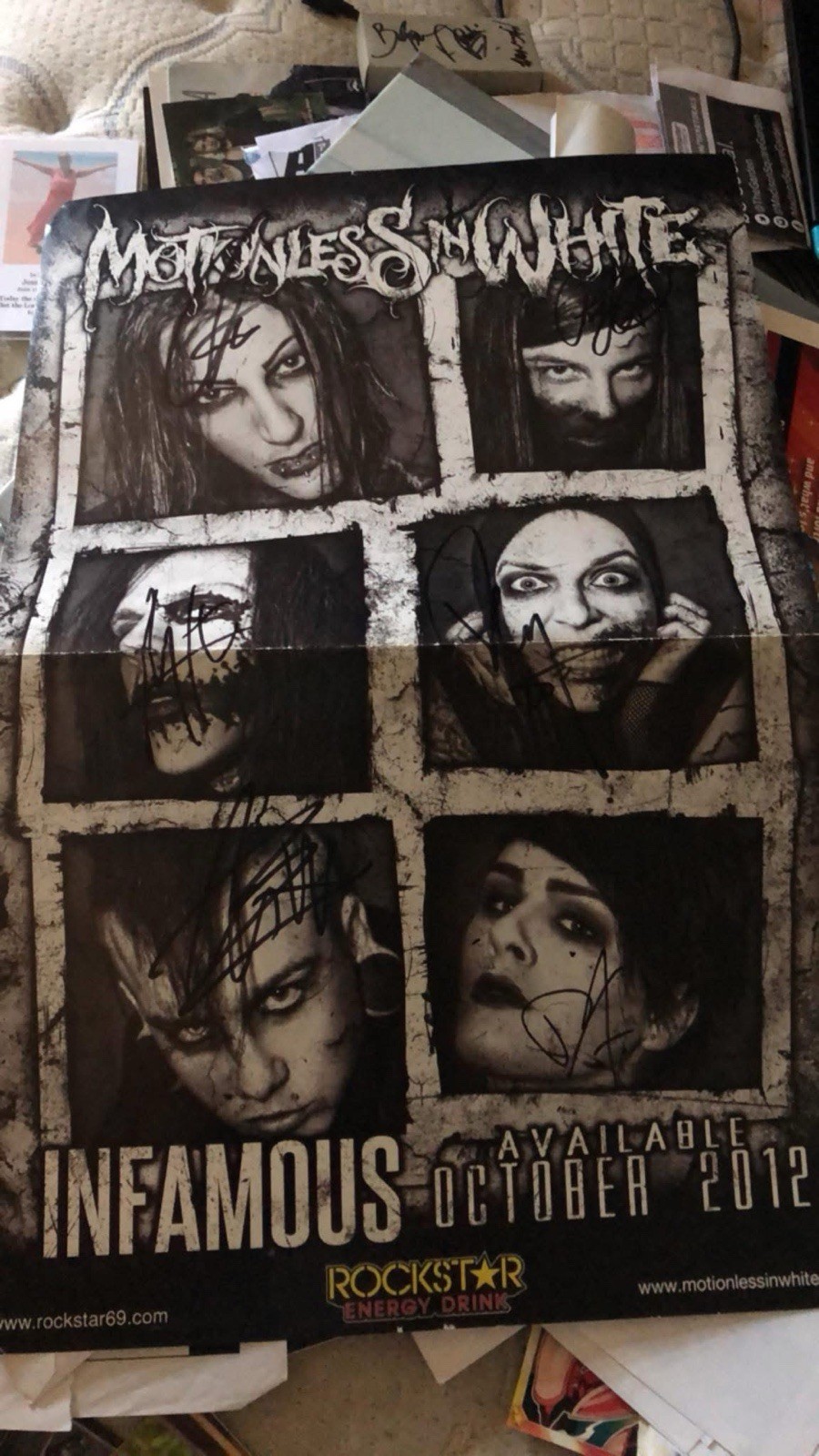 Motionless In White promo poster Infamous Tour all signed Motionless In White promo poster Infamous Tour all signed