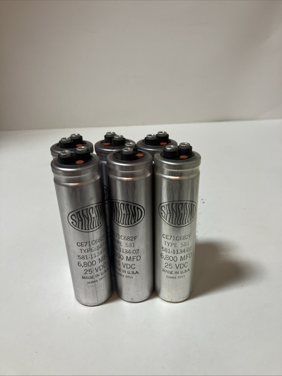 Lot of 6 CE71C682F SANGAMO capacitor 6,800uF 25V Aluminum Electrolytic