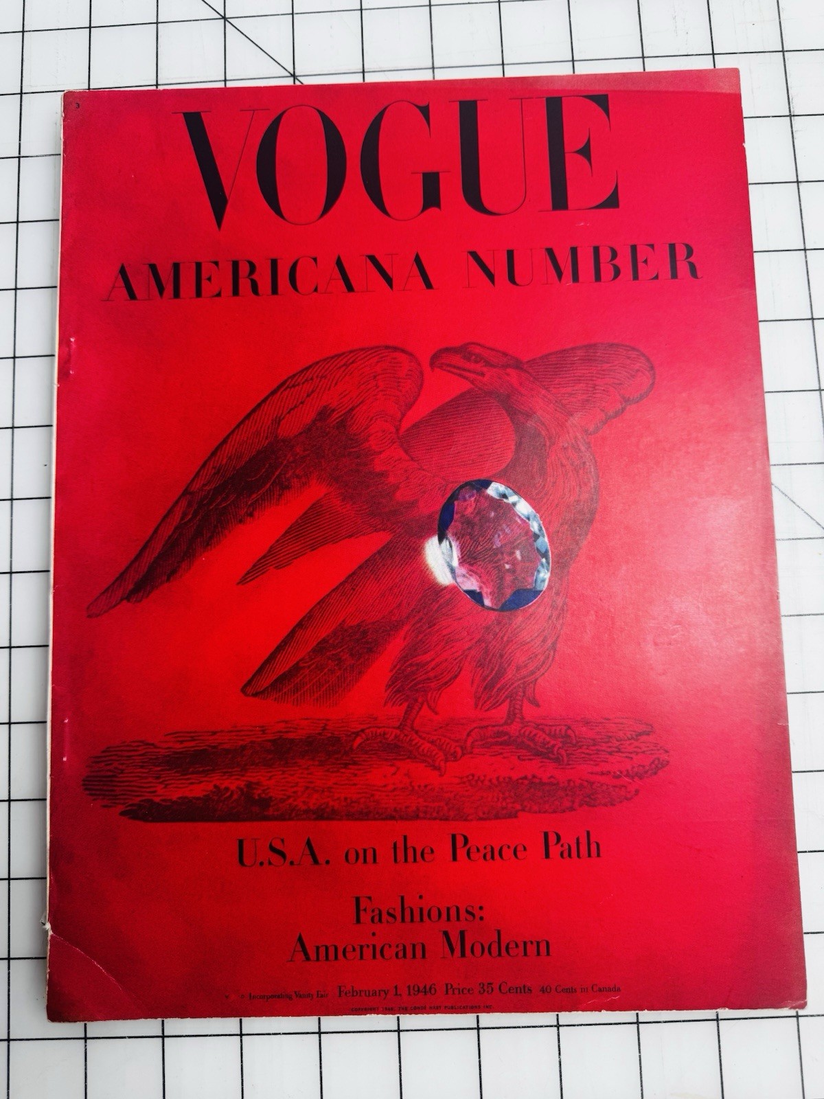 Vintage VOGUE Magazine February 1 1946 Americana Number Red Eagle Cover WWII Era