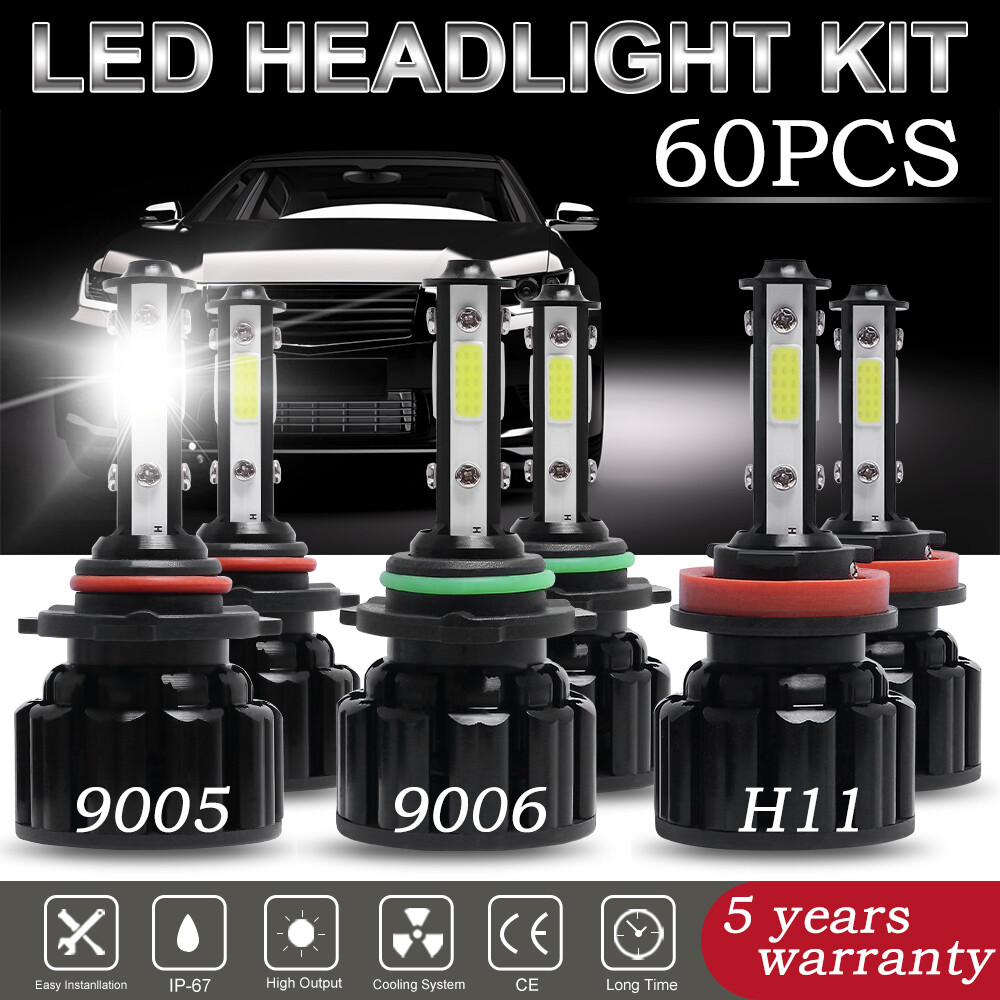 60PCS 9005 9006 H11 Combo COB LED Headlight Fog Lamp Bulb 6000K High Low Beam