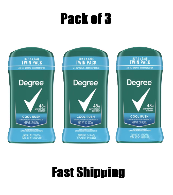 Degree Men 48 hr Antiperspirant Deodorant Cool Rush 2.7 oz. Stick - 3 Twin Packs