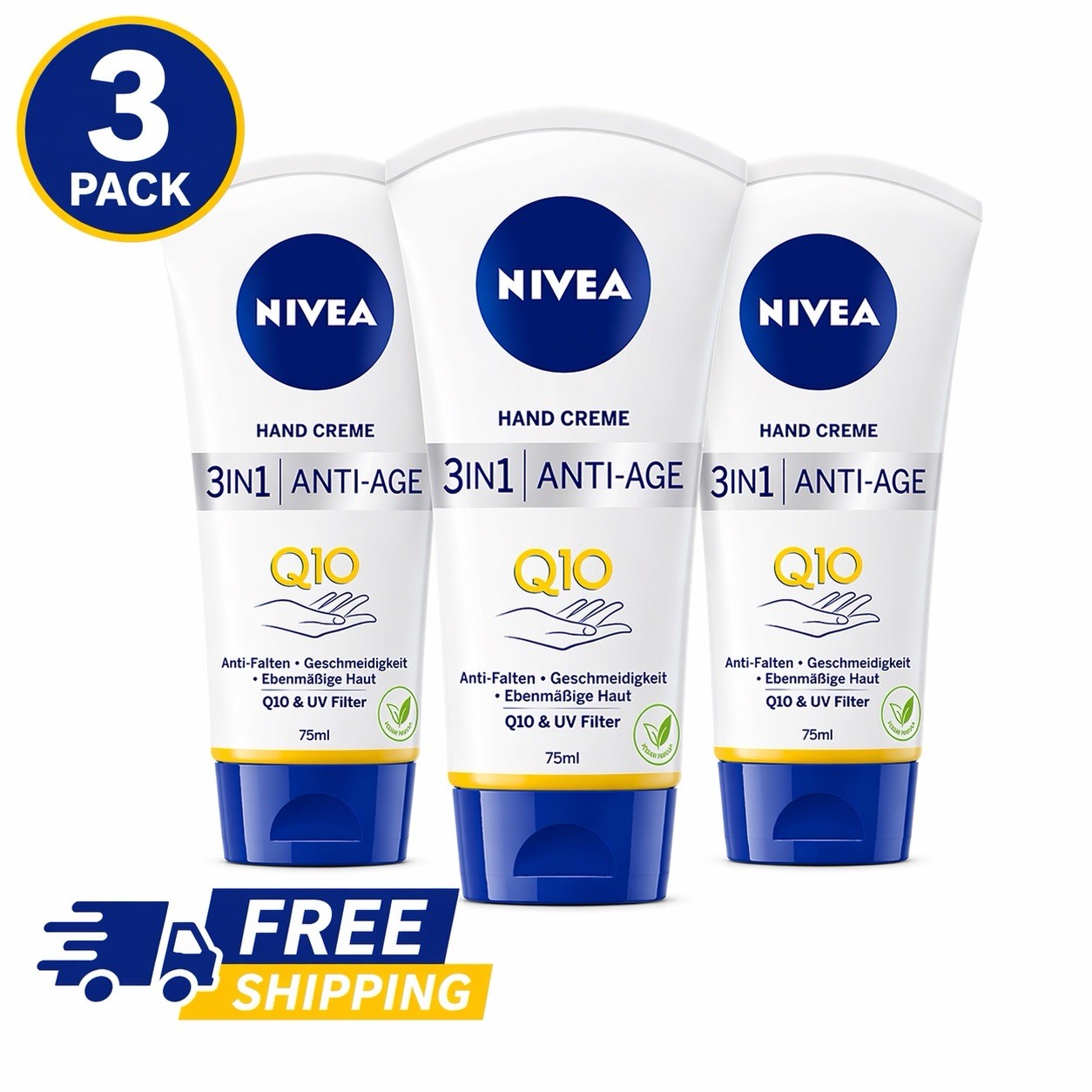 3x NIVEA Q10 Anti-Age Hand Cream 75ml 3in1 Moisturizing Wrinkle Care + UV Filter