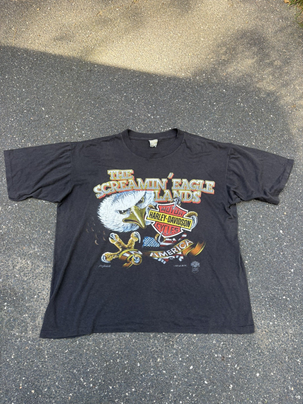 Vtg Harley Davidson T-shirt large 3d Emblem screaming Eagle 1989 stitch made USA