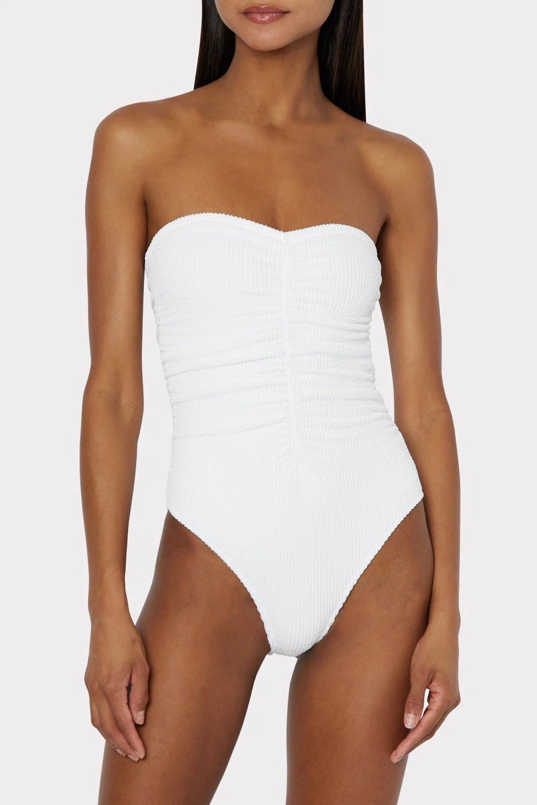 Milly Textured Ruched One Piece Swimsuit Size Small White $275