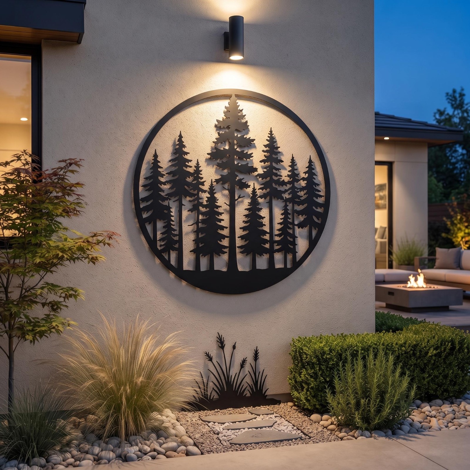 Pine Tree Metal Wall Art, Forest Metal Wall Decor, Outdoor Metal Wall Art