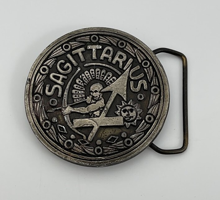 Vintage Zodiac Spec Cast Belt Buckle Sagittarius Astrological Sign Paganism