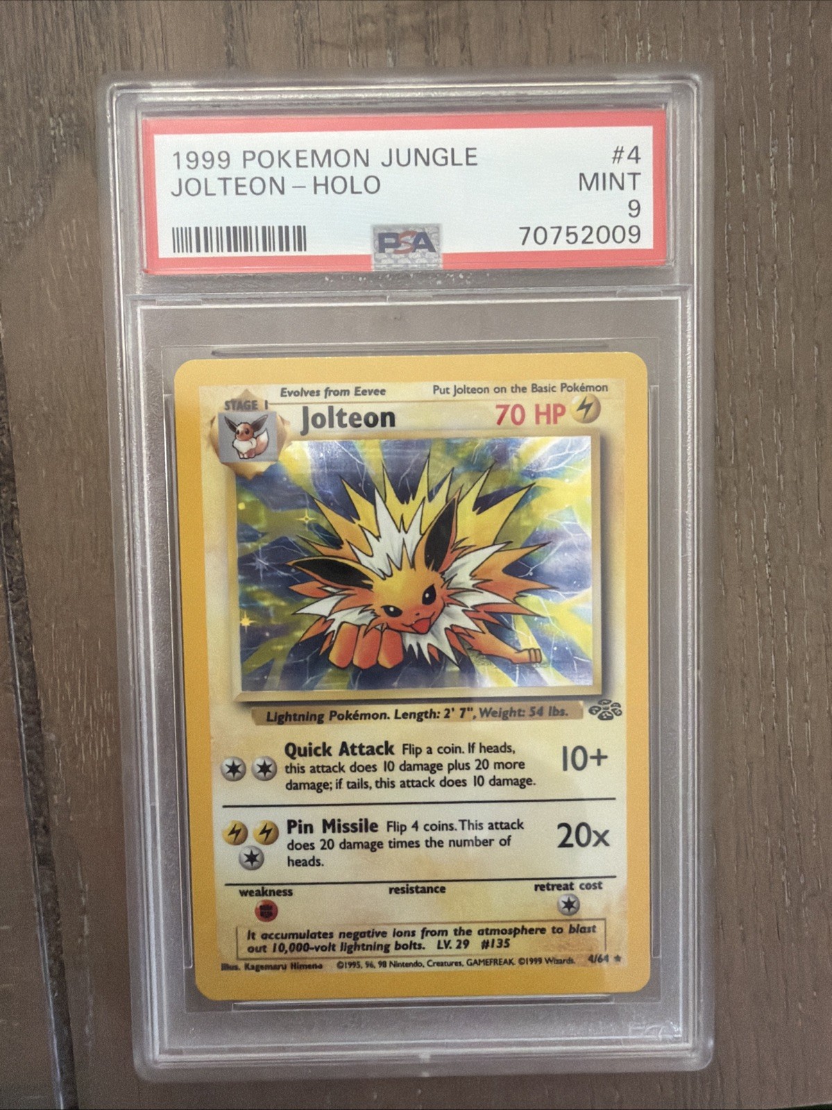 1999 POKEMON JUNGLE #4 JOLTEON-HOLO PSA 9 1999 POKEMON JUNGLE #4 JOLTEON-HOLO PSA 9
