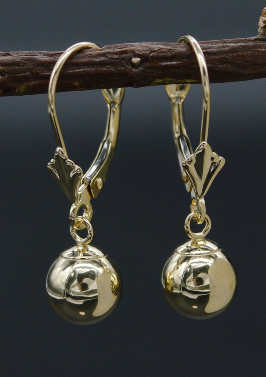 7mm Puffed Round Ball Drop/Dangle Women\'s Earrings 14k Yellow Gold