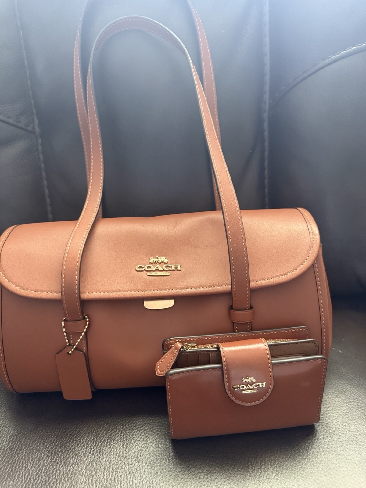 Coach Bridget Flap Shoulder Bag Gold/Tan Smooth grain leather and matchingwallet Coach Bridget Flap Shoulder Bag Gold/Tan Smooth grain leather and matchingwallet