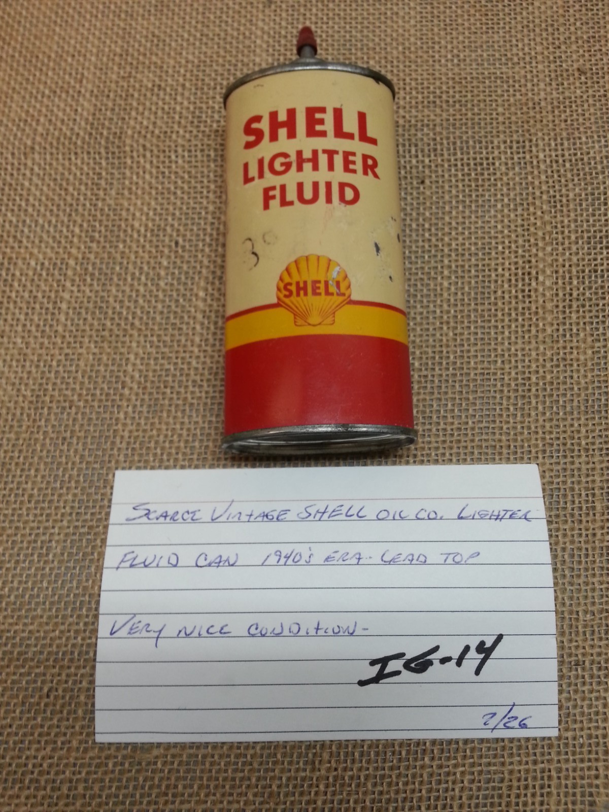 Vintage Scarce Shell Oil Lighter Fluid Tin Very Nice Condition 1940s Era