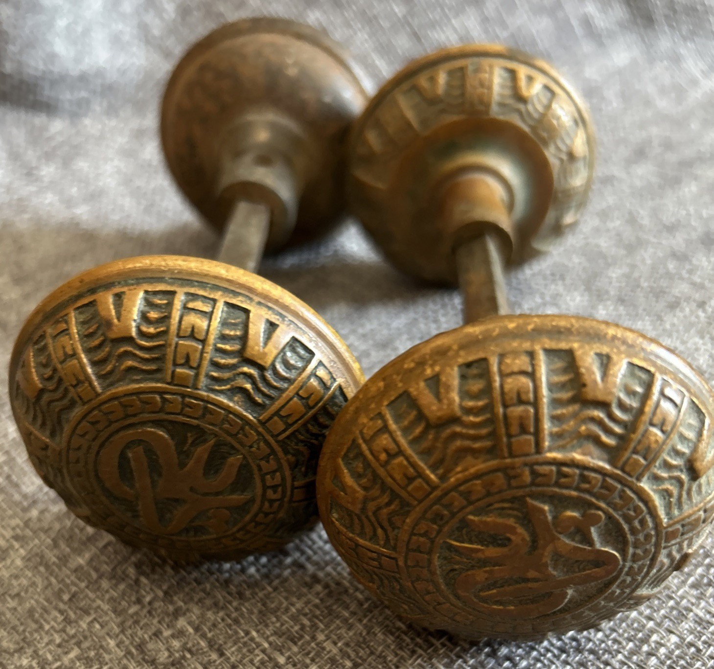 Antique Victorian Door Knob Ornate Art Nouveau Gilded Brass Bronze 1880-1890s