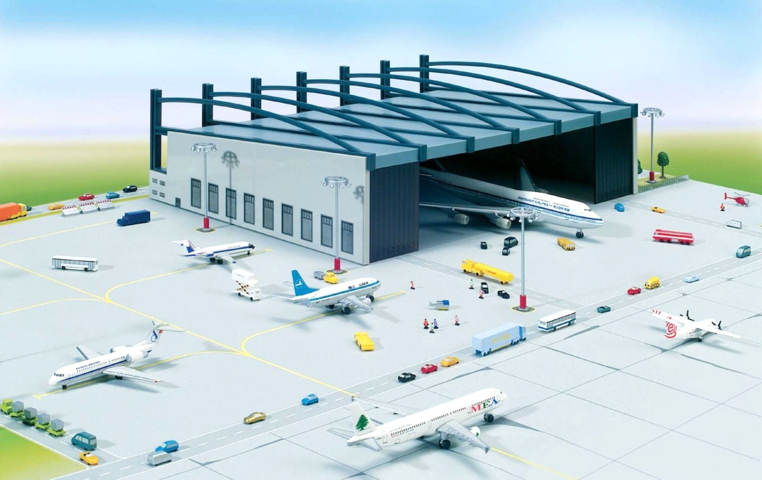 Herpa 513500 Wings Starter Set - 7 Airplanes w/Hangar & Accessories 1/500