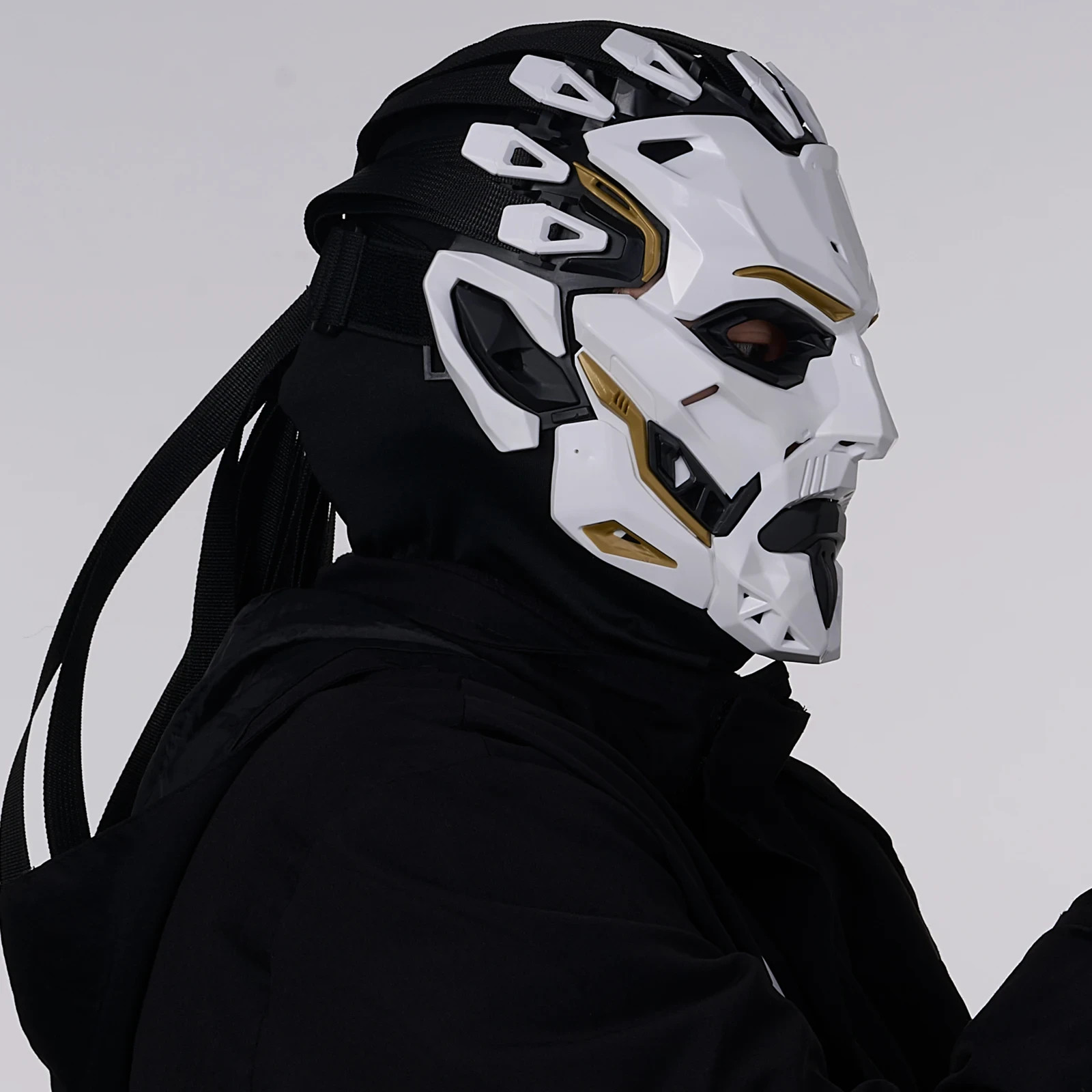 Cyberpunk Oni Mask Sci-Fi Mecha Samurai Half-Face Helmet Cosplay Prop Rave Gear