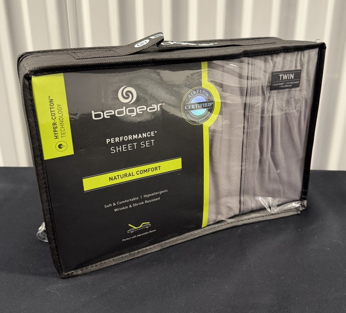 Bedgear Performance Sheet Set Twin Gray Cool Hyper-Cotton Breathable Bedding