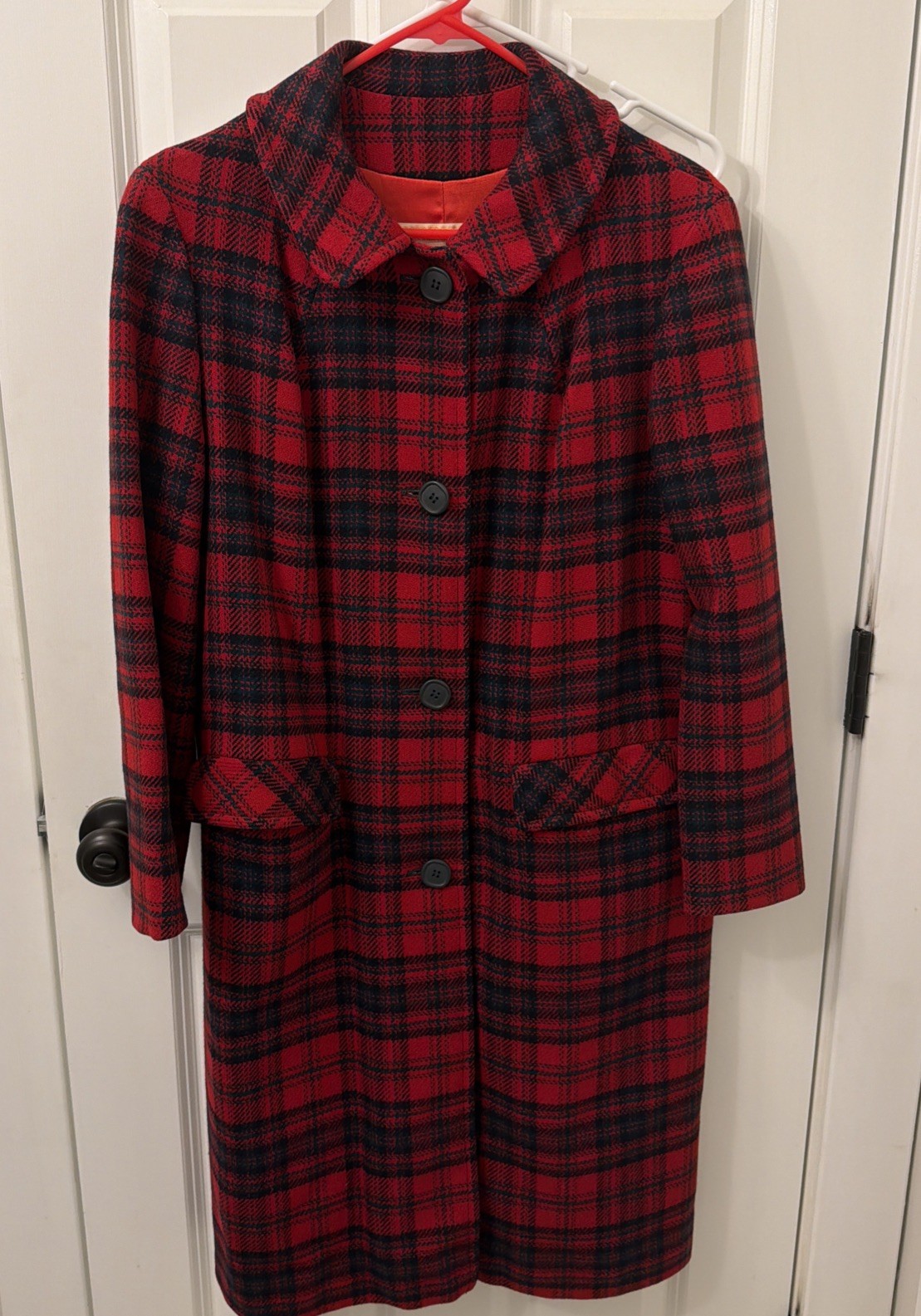 Vintage 1950s Pendleton Virgin Wool Red Tartan Plaid Town Coat Womens Size M/L