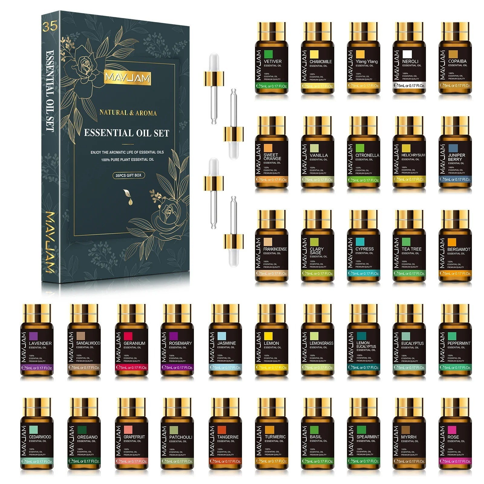 MAYJAM 35Pcs Essential Oils Set 100% Pure Natural Aromatherapy Oils Gift Kit 5ml