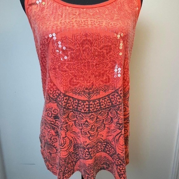 Cato orange sequin tank top with black design. Size XL Cato orange sequin tank top with black design. Size XL