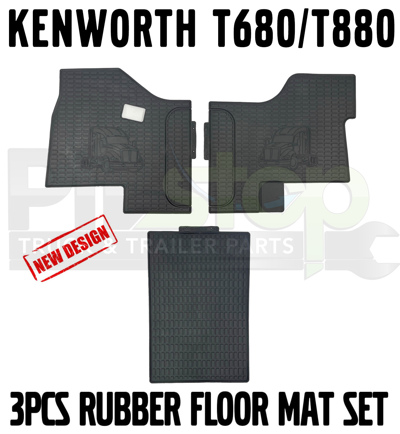 Custom Heavy-Duty Rubber Floor Mats Fits Kenworth T680 & T880 Auto & Manual Custom Heavy-Duty Rubber Floor Mats Fits Kenworth T680 & T880 Auto & Manual