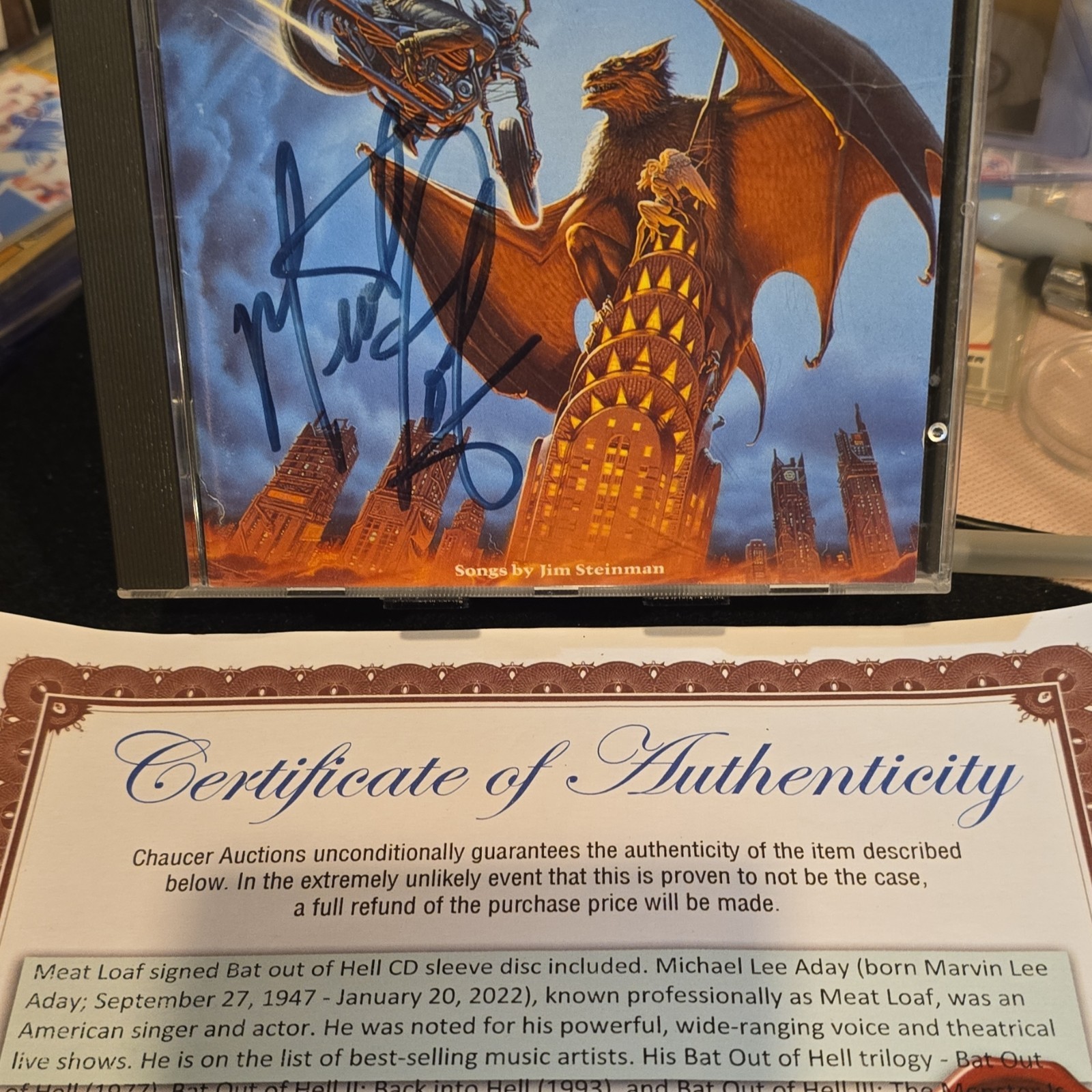 Meat Loaf Bat Out of Hell Signed CD & Booklet Chaucer Auctions Authenticated